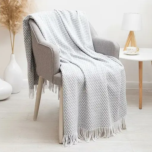 Плед бавовняний Vladi Валенсія Антоніо 140х200 білий-світло-сірий (102711) - фото 1