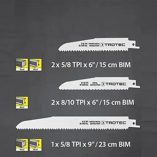 Набор пильных полотен для пилы сабельной Trotec Wood/Metal Set 5 шт. (DAS302822) - фото 4