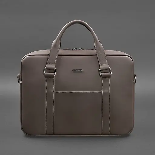 Шкіряна сумка для ноутбука і документів темно-бежева - фото 7