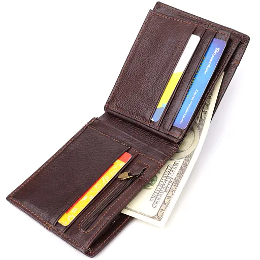 Горизонтальный стильный кошелек из натуральной кожи Vintage 12х10х2.5 см acs0029629 - фото 6