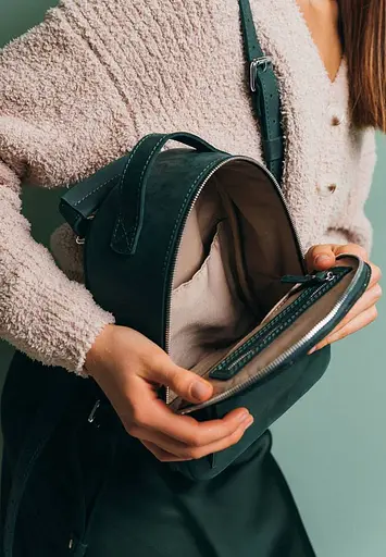 Кожаный рюкзак Groove S зеленый винтажный - фото 7