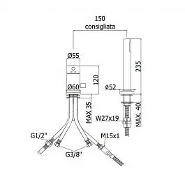 Змішувач на борт ванни зі збільшеним потоком БЕЗ ВИЛИВУ Paffoni Light black matt LIG048NO, Чорний матовий - фото 2
