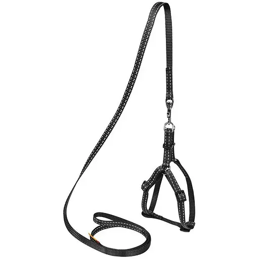 Шлея Dog Extreme з нейлону регульована з повідцем (ширина 14мм, В:40-55см) чорний