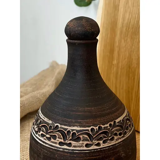 Пляшка 1 літр керамічна (глиняна) різьблена без ручки - фото 4