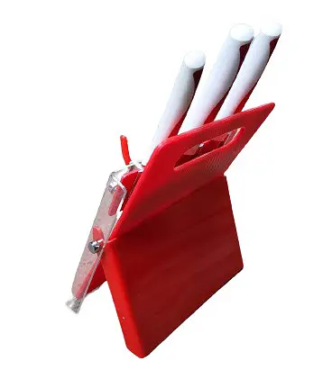 Набор ножей Royalty Line RL-KT05ST из нержавеющей стали с керамическим покрытием с подставкой Красный - фото 7