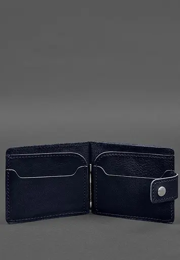 Кожаное портмоне 13.1 зажим с хлястиком синий краст - фото 4