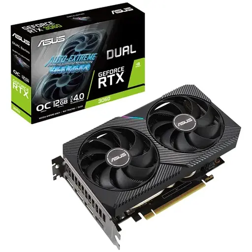 Відеокарта GeForce RTX 3060, Asus, DUAL OC V2, 12Gb GDDR6, 192-bit, HDMI/3xDP, 1867/15000 MHz, 8-pin (DUAL-RTX3060-O12G-V2)