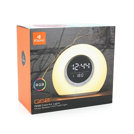 Колонка Kisonli Q6B Bluetooth 5.0, 1х5W, 3600mAh, USB/TF/FM/BT/LED/Clock/RGB Light, DC: 5V/1A, BOX, Silver, Q30 - фото 2