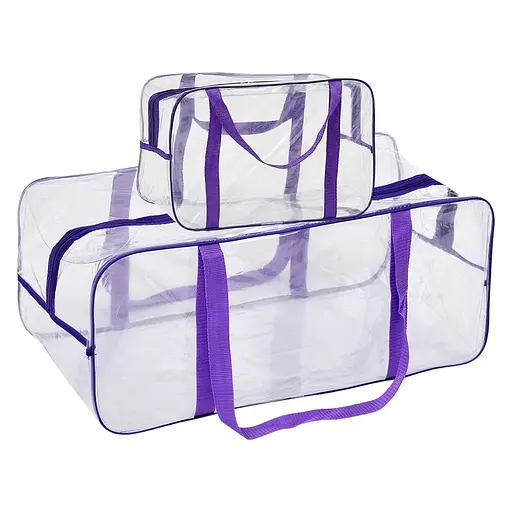 Набор прозрачных сумок в роддом: размер S 30х20х15 см + размер XL 60х25х30 см (розовые) - фото 1