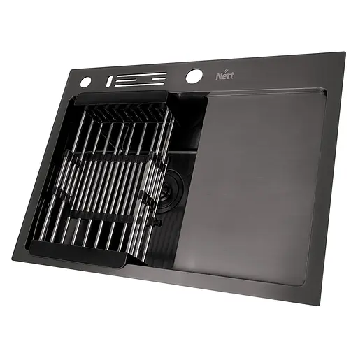 Кухонная мойка черная с правое крылом Nett NB-6045(R), Черный - фото 2
