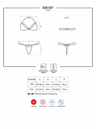 Комплект білизни Obsessive 838-SET-3 S/M червоний - фото 7
