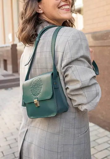 Шкіряна жіноча бохо-сумка Лілу зелена - фото 9