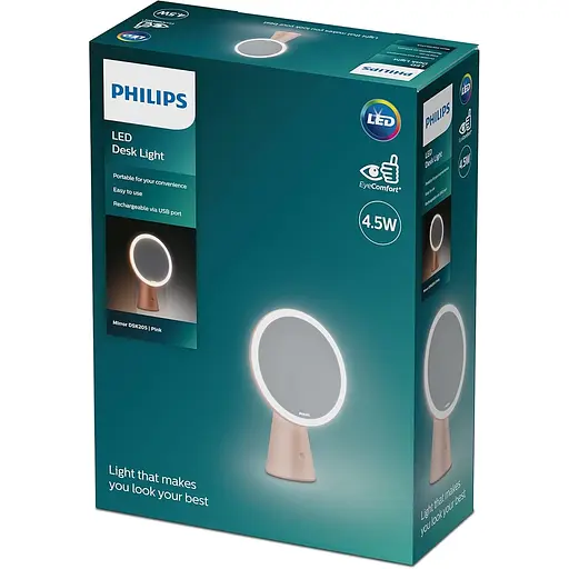 Дзеркало косметичне Philips Mirror зі світильником та акумулятором рожеве (929003194907) - фото 2