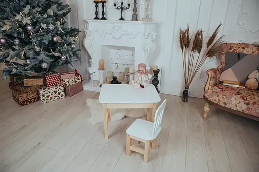 Дитячий столик з ящиком та стільчиком для навчання та малювання (Білий) - фото 4