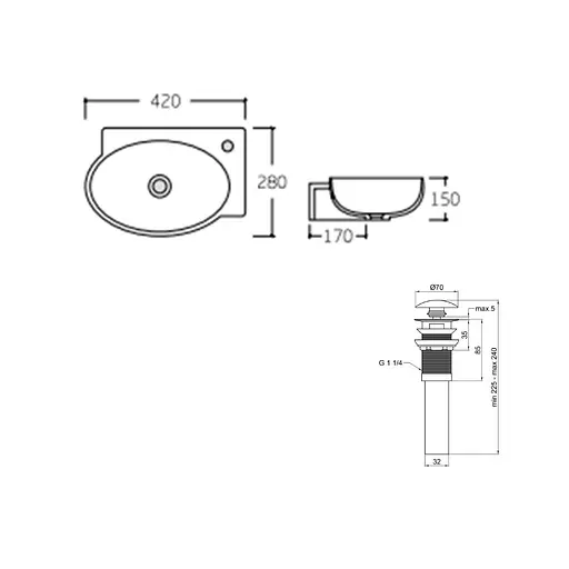 Умивальник Qtap Leo підвісний овальний лівий 430x290x140 мм White + донний клапан PU02O, Білий - фото 2