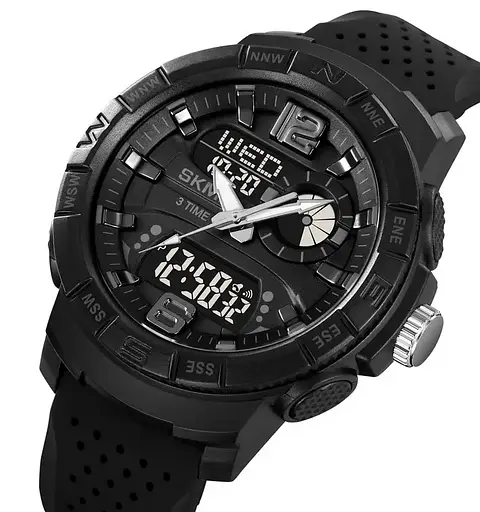 Часы мужские наручные спортивные Skmei 2163 с двойным дисплеем и подсветкой (Черный) - фото 3