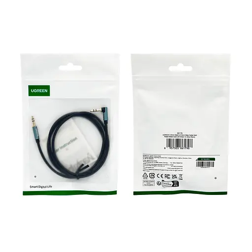 Аудіокабель Ugreen 3.5 мм Male to 3.5 мм Male Cable Gold Plated Metal Case with Braid 1 м блакитний чорний - фото 2