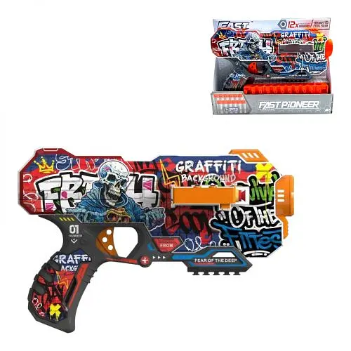 Пистолет BH151 Turbo & Fast с барабаном на батарейках, с мягкими патронами 12 шт "Граффити" (7955235593151) - фото 2