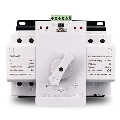 Моторизованный автоматический переключатель ввода резерва TOMZN TOQ3-63/2P, 2 полюса, 63 Ампера (101064)