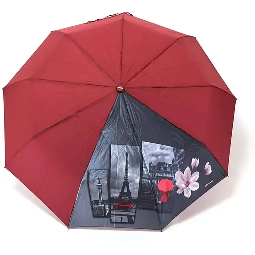 Кольорова парасолька-автомат з атласним сегментом для жінок 464 Бордовий - фото 1
