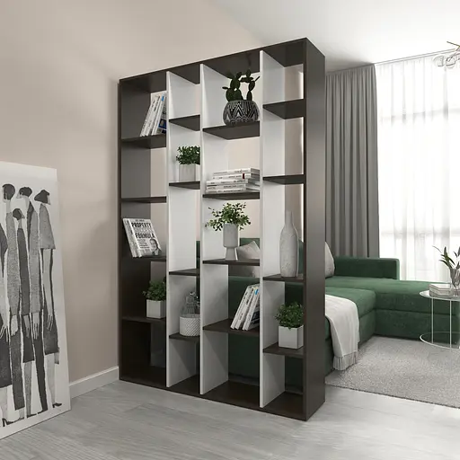 Книжкова полиця стелаж Vays D-2 Венге Темний-Білий з 20 комірками етажерка з ЛДСП для дому іграшок і декору 117x30x178 см