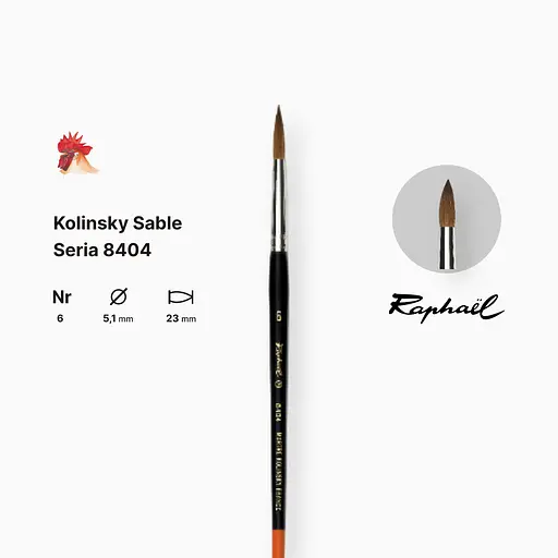 Кисть колонок круглая Raphael Kolinsky Sable, №6, профессиональная, короткая ручка - фото 2