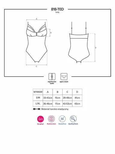 Еротичне боді Obsessive 818-TED-1 з вишивкою 2XL чорний - фото 6