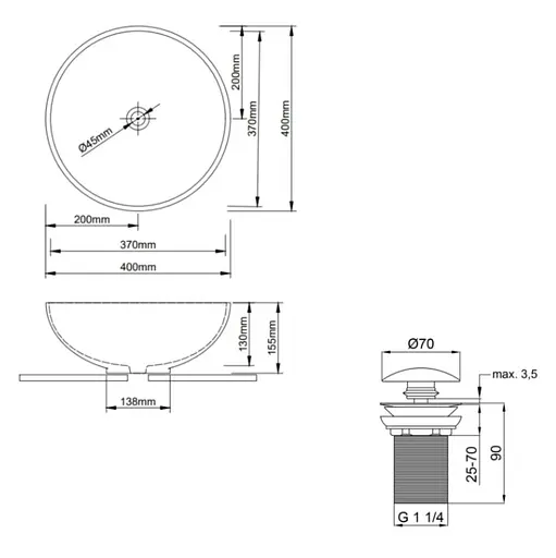 Комплект Qtap Owl: Раковина накладная круглая 400х400х155 мм White + Донный клапан PU02 (QT1911K53WN47319) - фото 5