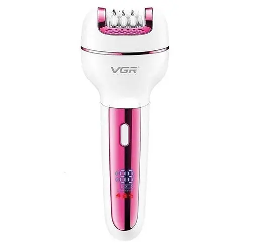 Жіночий епілятор VGR V-732 3в1 з насадками (епіляція, бритва, пемза) Рожевий