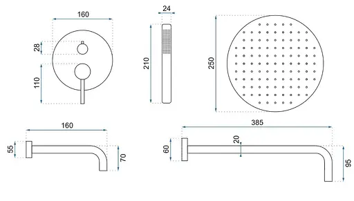 Душова система Rea Lungo brushed copper з виливом + BOX прихованого монтажу REA-P8810, Теплий захід сонця - фото 6