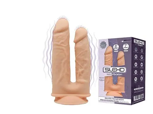 Фаллоимитатор двойной с вибрацией SilexD Double Gusto Flesh Motor (Model 1 size 8" & 7"), двухслойны - фото 2