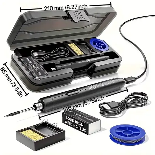 Портативний USB/бездротовий паяльний набір з регульованою температурою чорний - фото 2