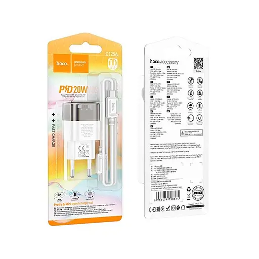 Адаптер сетевой HOCO Type-C to Type-C Cable Transparent tribute single-port C125A |1Type-C, PD/QC, 20W/3A| - фото 3