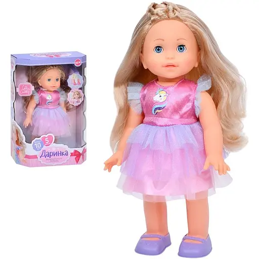 Лялька Даринка, 32 см, музичний звук (українською), 10 фраз, пісня, ходить, реагує на хлопок, на батарейках