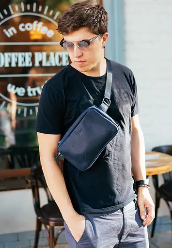 Шкіряна поясна сумка Dropbag Maxi синя Crazy Horse - фото 9