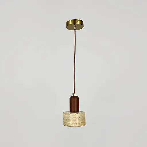 Світильник із підвісним травертиновим корпусом та дерев'яною фурнітурою Ø12х18 см Line F ST001-120 - фото 2