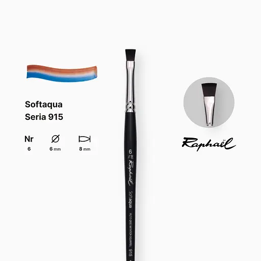 Кисть синтетика плоская Raphael Softaqua, №6, профессиональная, короткая ручка - фото 2