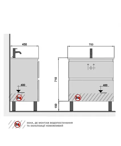 Тумба Мойдодир Палермо 70-U з умивальником ID-70 бетон світлий Сірий - фото 2