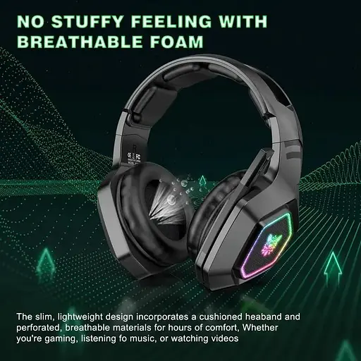 Геймерские игровые Bluetooth наушники Onikuma B100 с выдвижным микрофоном и LED подсветкой Black - фото 3