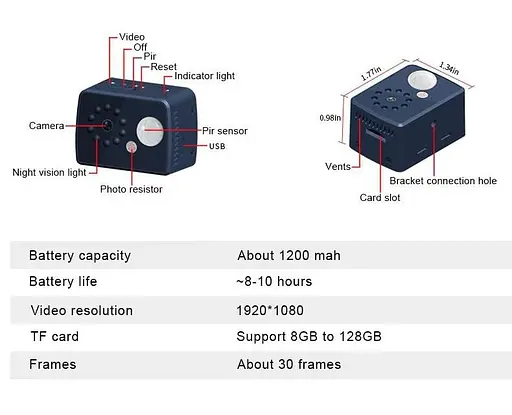 Міні камера з датчиком руху і записом з нічним баченням MD20, відеореєстратор з записом на флешку до 30 днів (100544) - фото 6
