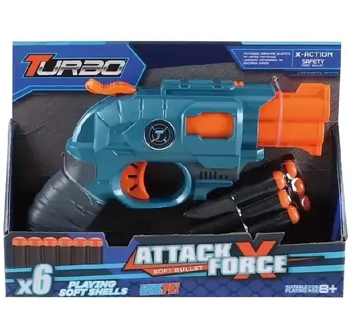 Пистолет ВТ326 Turbo Attack Force с двойным дулом и мягкими патронами 6шт (6953481524326) - фото 1