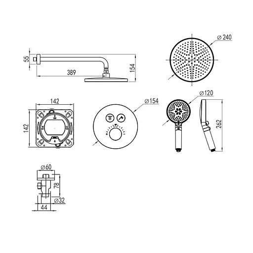 Душова система прихованого монтажу із термостатом Imprese Centrum ER верхній душ d240 мм ABS хром V-10260ER, Хром - фото 2