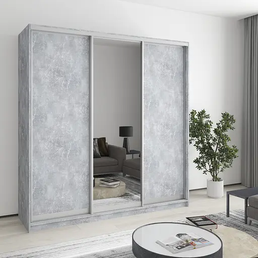 Шафа-купе тридверна MebelStar Комбо AL 2ДСП/Дзеркало 200x60x210 см Бетон (MBS-3368)