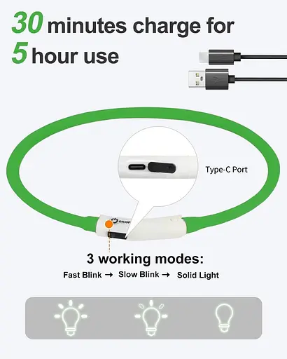 Нашийник для собак Joytale Light Up, світлодіодний нашийник для нічної ходьби, що перезаряджається непромокаючий, м'який - фото 3