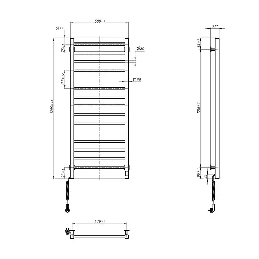 Электрический полотенцесушитель Navin Классик Квадро 500x1200 Sensor с Wi-Fi, левый, черный муар 12-112033-4880, Черный матовый, Левое, Электронный - фото 10