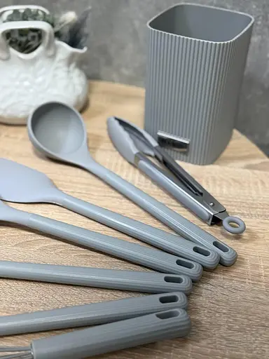 Набір кухонного приладдя Magio MG-1131 із підставкою 8 предметів Сірий - фото 4