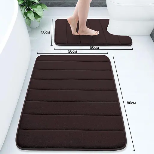 Набор 2 коврика для ванной Aquarius с эффектом памяти 50х80 см, U-образный 50х50 см. Коричневый в полоску. - фото 2