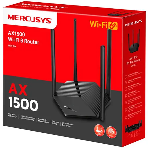 Маршрутизатор Mercusys MR60X AX1500, 2xGE LAN, 1xGE WAN, MESH - фото 4