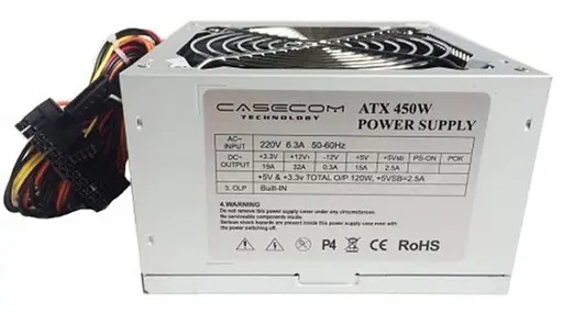 Блок живлення 450 Вт, Casecom, сріблястий, 12 см, 1xMolex/3xSATA/1x6+2-pin/1x4-pin/1x20+4-pin (CM 450 ATX) - фото 1