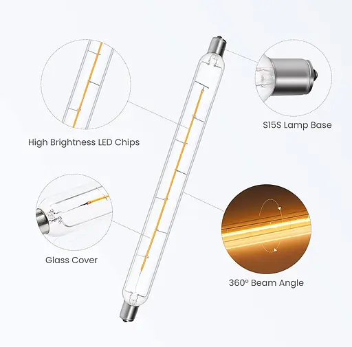 DoRight S15s світлодіодні лампочки 284 мм, 8 Вт S15s світлодіодні стрічкові ліхтарі теплі білі 2700K 80W S15 лампочка 284 мм замін - фото 5